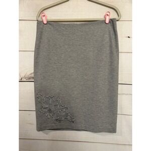 Melanie Lyne Grey Knee Length Pencil Skirt Floral  Zipper Closure Womens Size 10